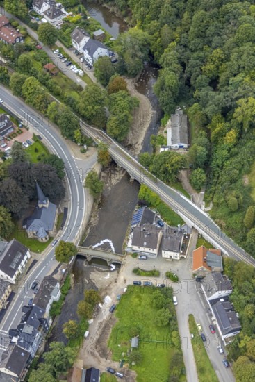 Aerial photo, flood protection at the Volme bridge and railway bridge in the district of Dahl in