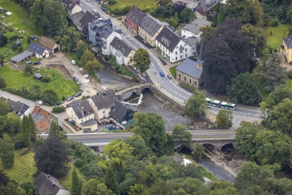 Aerial photo, flood protection at the Volme bridge and railway bridge in the district of Dahl in