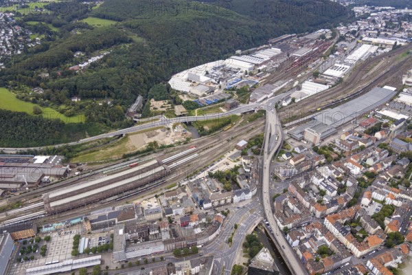 Aerial view, Westside City construction area and construction site between new road with river