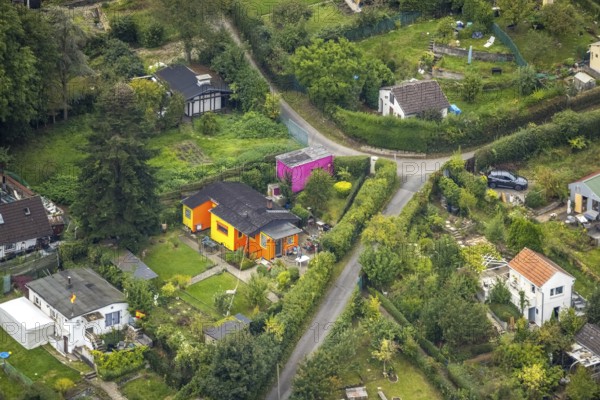 Aerial view, allotment garden association Goldberg in the district Eilpe in Hagen, Ruhr area, North