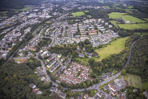 Aerial view, view of housing estates on Grundschötteler Straße in the Haspe-West district of Hagen,