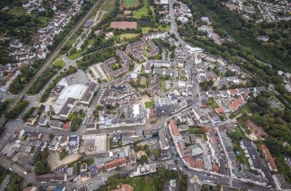 Aerial view, townscape city district Haspe in Hagen, Ruhr area, North Rhine-Westphalia, Germany,