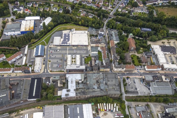Aerial view, shopping centre and commercial area Enneper Straße as well as St. Konrad church and