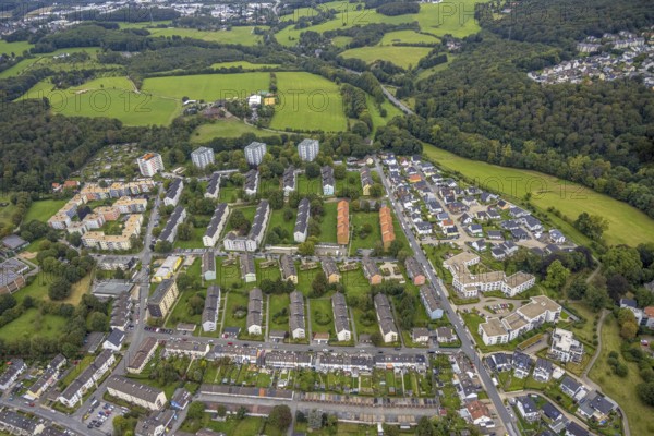 Aerial view, residential estate with nursing home Harkorten in the district Haspe-West in Hagen,