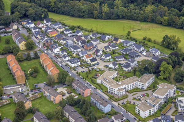 Aerial view, residential estate with nursing home Harkorten in the district Haspe-West in Hagen,