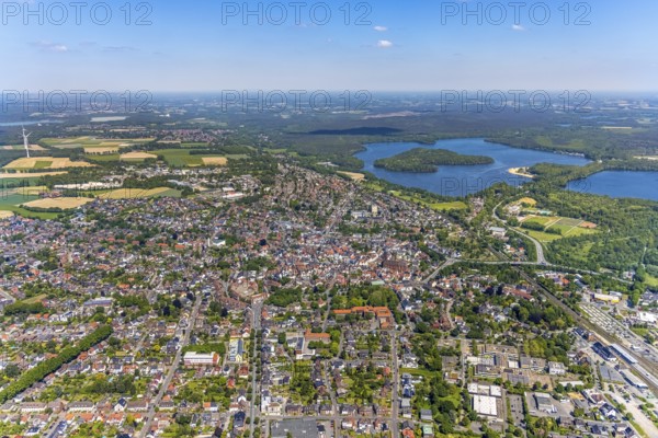 Aerial view, Old town with catholic St.Sixtus Church, Old Town Ring, Haltern am See Town Hall, view