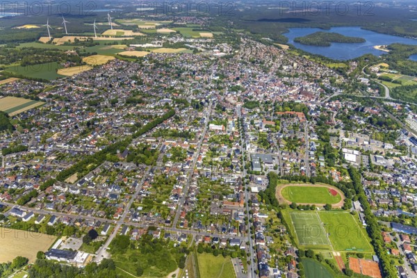 Aerial view, Old town with catholic St.Sixtus-Kirche, Altstadring, Haltern am See town hall,