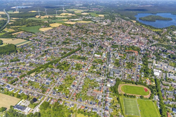 Aerial view, Old town with catholic St.Sixtus-Kirche, Altstadring, Haltern am See town hall,