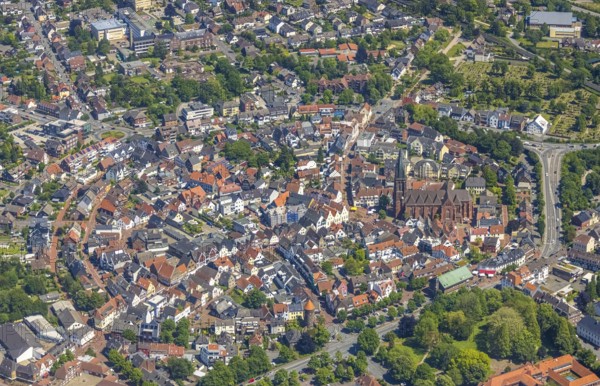 Aerial view, Old town with catholic St.Sixtus-Kirche, Altstadring, Haltern-Stadt, Haltern am See,