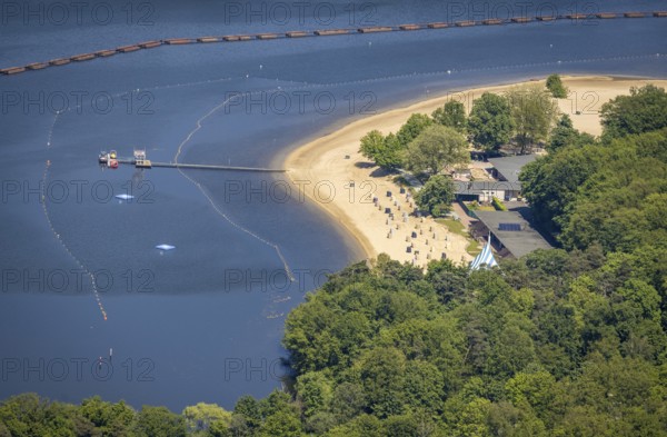 Aerial view, preparation for the bathing season, Haltern reservoir, Haltern south beach with sandy