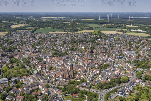 Aerial view, Old town with catholic St.Sixtus-Kirche, Altstadring, Haltern-Stadt, Haltern am See,