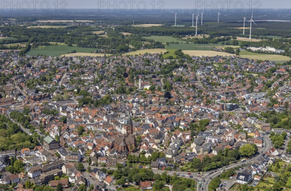 Aerial view, Old town with catholic St.Sixtus-Kirche, Altstadring, Haltern-Stadt, Haltern am See,
