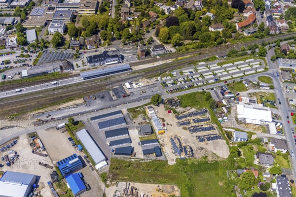 Aerial view, Haltern am See station, ParkAndRide, car park, construction site and conversion,