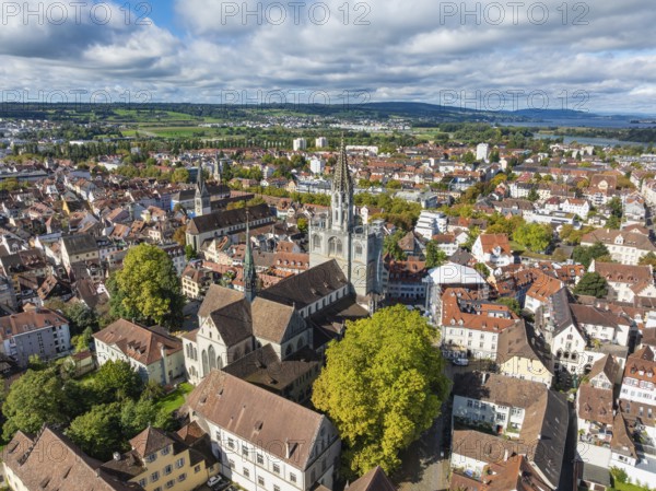 Aerial view of the historic old town of Constance with the Constance Minster, Constance district,