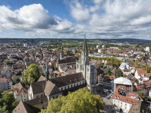 Aerial view of the historic old town of Constance with the Constance Minster, Constance district,