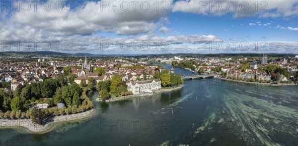 Aerial view, panorama of Lake Constance with the Seerhein, also Rhine funnel and the old town of