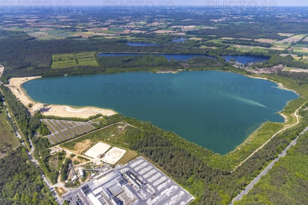 Aerial view, Silbersee II with sandy lido and lido, Lehmbraken, Haltern am See, Ruhr area, North