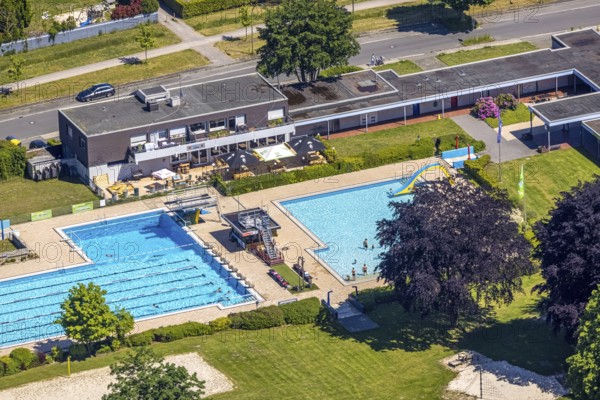 Aerial view, open-air swimming pool Sythen, Haltern am See, Ruhr area, North Rhine-Westphalia,