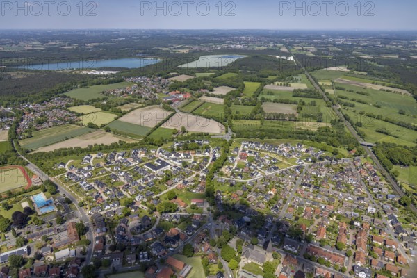 Aerial view, residential area and outdoor pool Sythen with view of Silbersee II and Silbersee III,