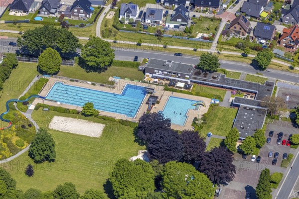 Aerial view, open-air swimming pool Sythen, Haltern am See, Ruhr area, North Rhine-Westphalia,