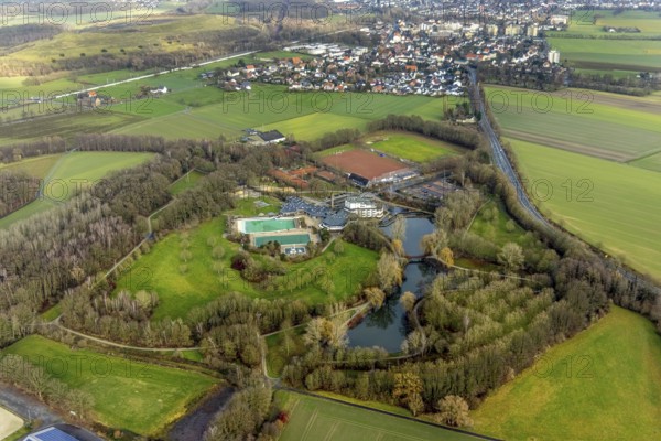 Aerial view Hotel Selbachpark with outdoor pool Selbachpark, Hamm, Ruhr area, North