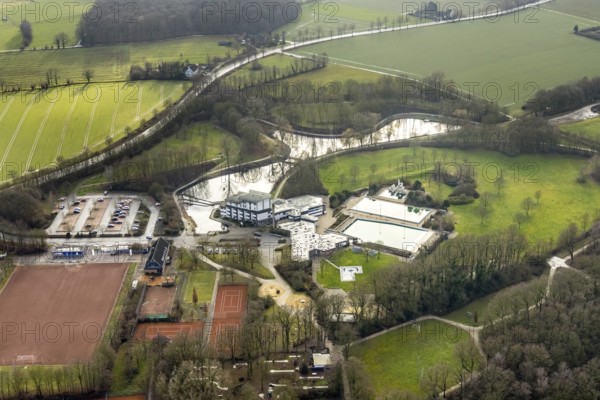 Aerial view Hotel Selbachpark with outdoor pool Selbachpark, Hamm, Ruhr area, North