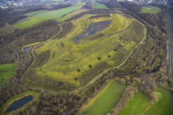Aerial view of the Sundern spoil tip in Hamm, Ruhr area, North Rhine-Westphalia, Germany, spoil