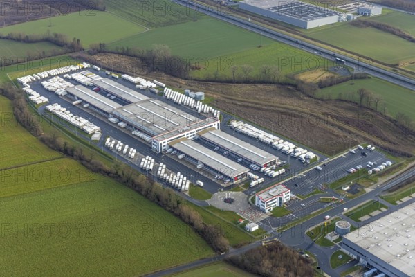 Aerial view DPD Hamm with DPD depot 0159 in Hamm, Ruhr area, North Rhine-Westphalia, Germany, DE,