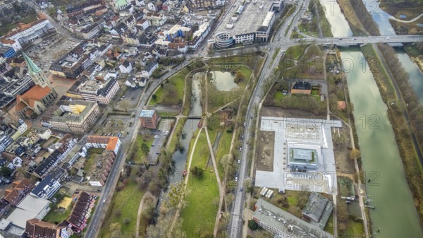 Aerial view construction area new water sports centre on Adenauerallee at Hammonense grammar school