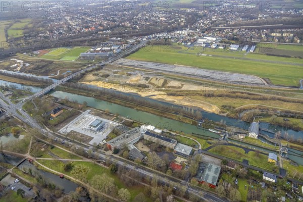 Aerial view construction area new water sports centre on Adenauerallee at Hammonense grammar school