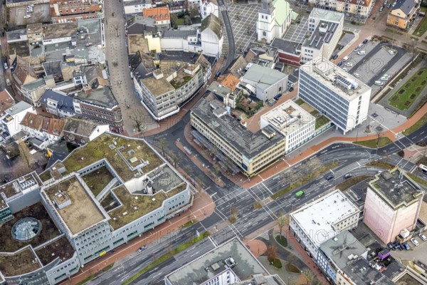Aerial view city centre view commercial buildings Bahnhofstraße in Hamm, Ruhr area, North