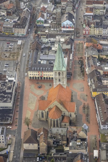 Aerial view evang. Pauluskirche with market place and city centre view in Hamm, Ruhr area, North