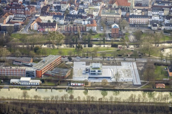 Aerial view construction area new water sports centre on Adenauerallee at Hammonense grammar school