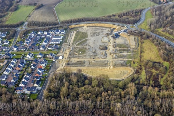 Construction area at Sachsenring with roundabout with housing estate in the district of Heessen in