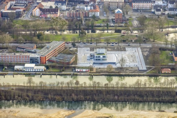 Aerial view construction area new water sports centre on Adenauerallee at Hammonense grammar school