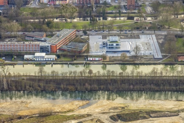 Aerial view construction area new water sports centre on Adenauerallee at Hammonense grammar school