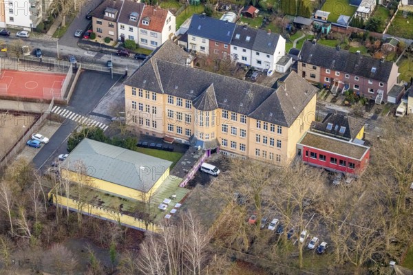 Aerial view of Matthias-Claudius-Schule, Hamm, Ruhr area, North Rhine-Westphalia, Germany,