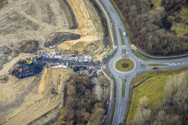 Construction area at Sachsenring with roundabout with housing estate in the district of Heessen in