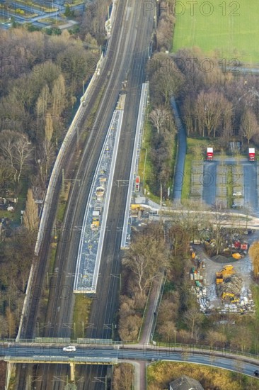 Aerial view construction site subway at Hamm-Heessen railway station in Hamm, Ruhr area, North