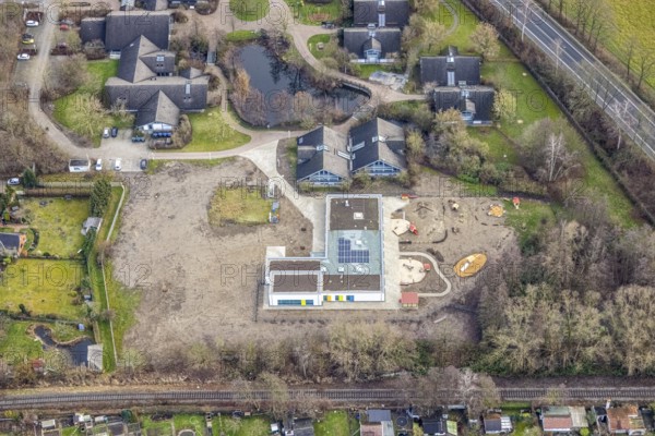 Aerial view of the AhsePark housing estate on Caldenhofer Weg with a new day care centre in Hamm,