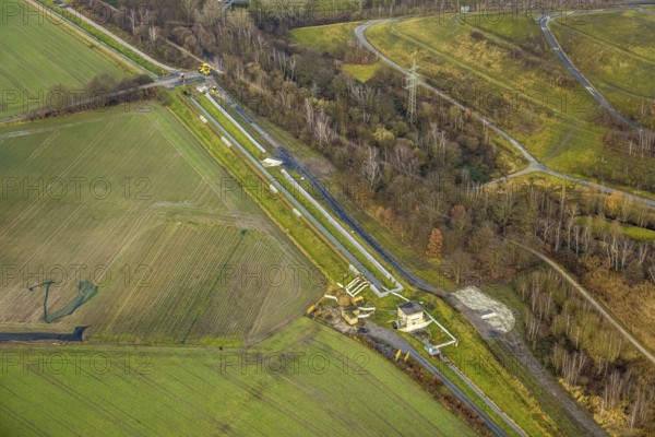 Aerial view path at Herringer Bach in Hamm, Ruhr area, North Rhine-Westphalia, Germany, DE, Europe,