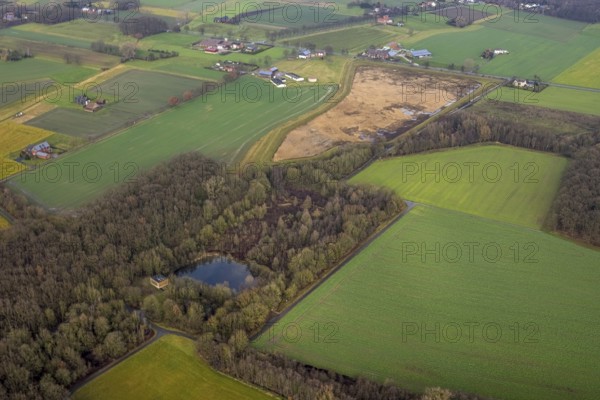 Aerial view forest area Sandbochumer Heide near Kerstheider Straße in Hamm, Ruhr area, North