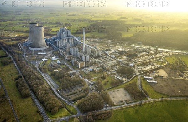 Aerial view of the RWE Westfalen power plant in Uentrop in Hamm, Ruhr area, North Rhine-Westphalia,