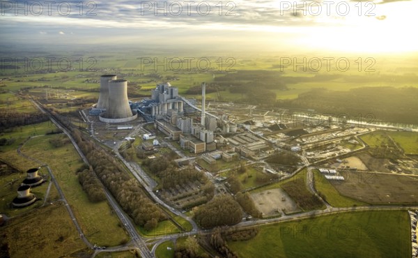 Aerial view of the RWE Westfalen power plant in Uentrop in Hamm, Ruhr area, North Rhine-Westphalia,