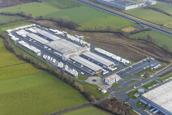Aerial view DPD Hamm with DPD depot 0159 in Hamm, Ruhr area, North Rhine-Westphalia, Germany, DE,
