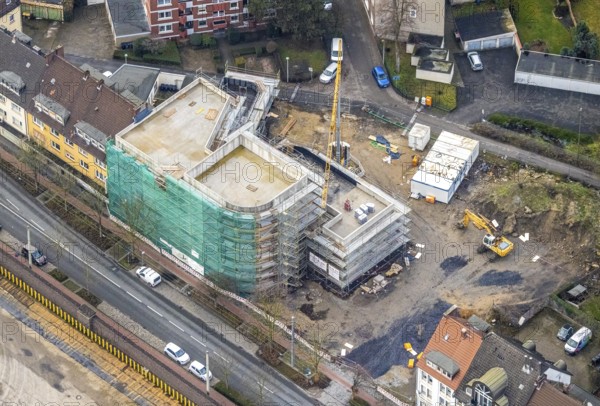 Aerial view new building site Wilhelmstraße district centre in Hamm, Ruhr area, North