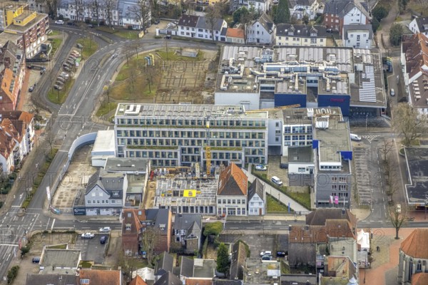Aerial view construction site Widumstraße with demolition for new WA office building, Westfälischer