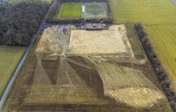 Aerial view open space and construction site football pitch club grounds of SV Westfalia Rhynern An