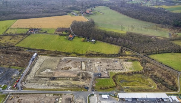 Aerial view construction site for Douglas distribution centre in the district Uentrop in Hamm, Ruhr