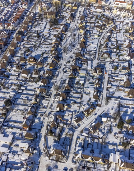 Aerial view, workers' settlement Maximilian, miners' settlement in winter, Uentrop, Hamm, Ruhr